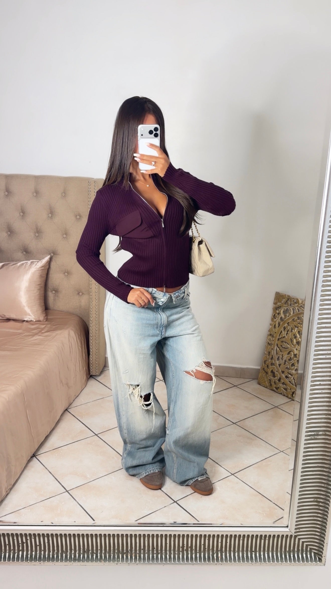 Gilet côtelé à zip [PRUNE]