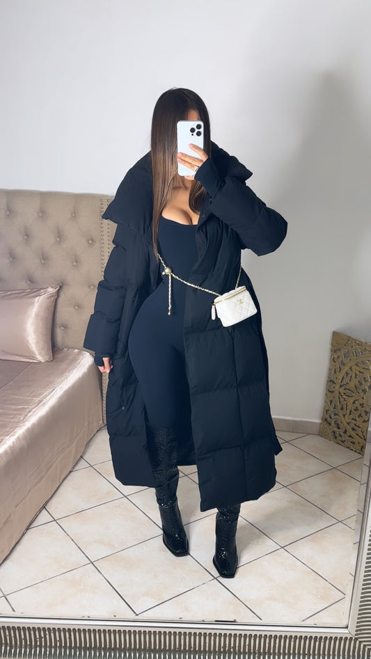 Doudoune longue à ceinture [NOIR] #FC7516