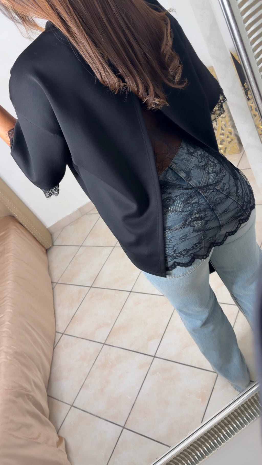 T-shirt oversize dos en dentelle [NOIR]