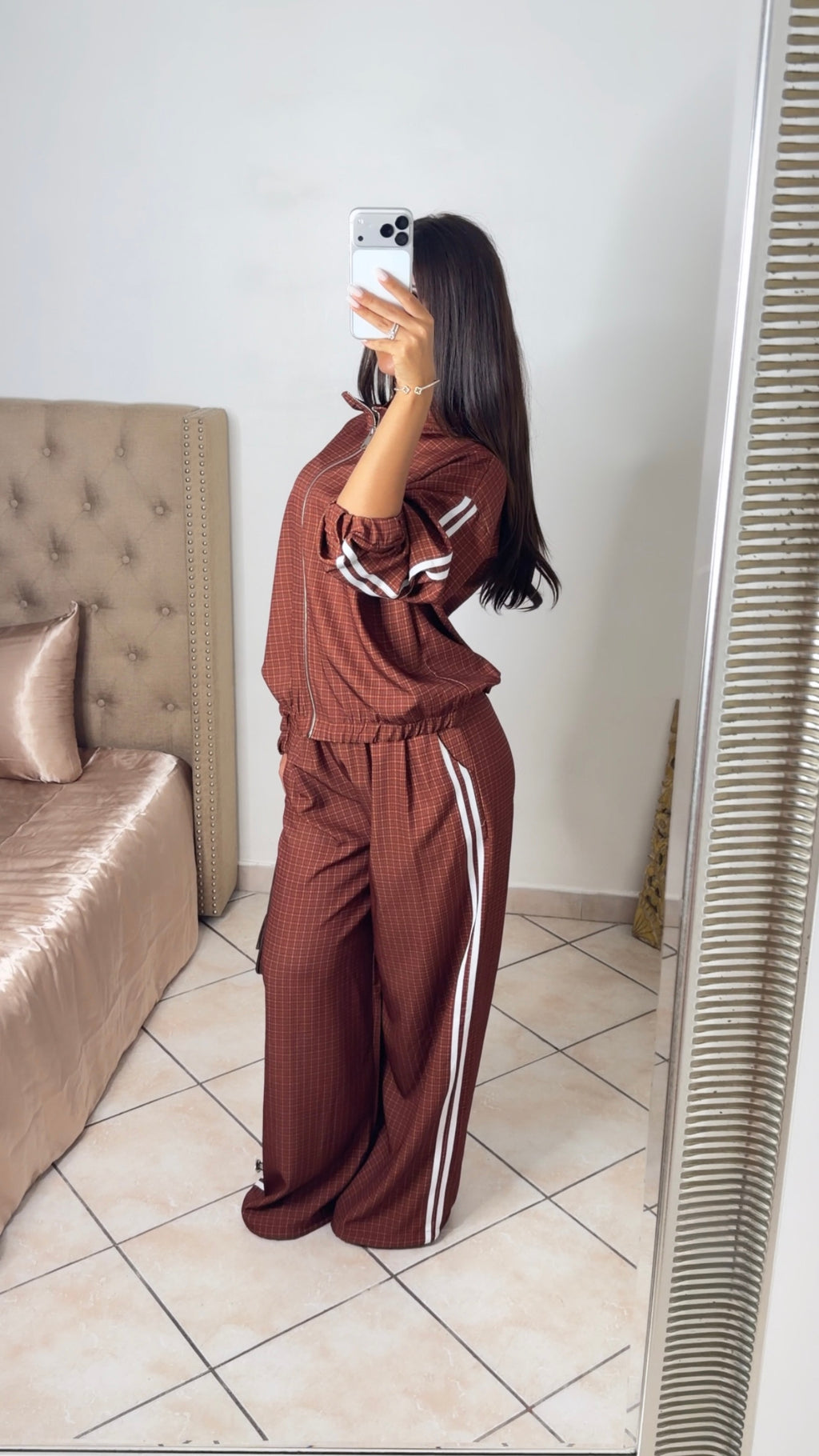 Ensemble jogging à bandes et carreaux [ROUILLE]