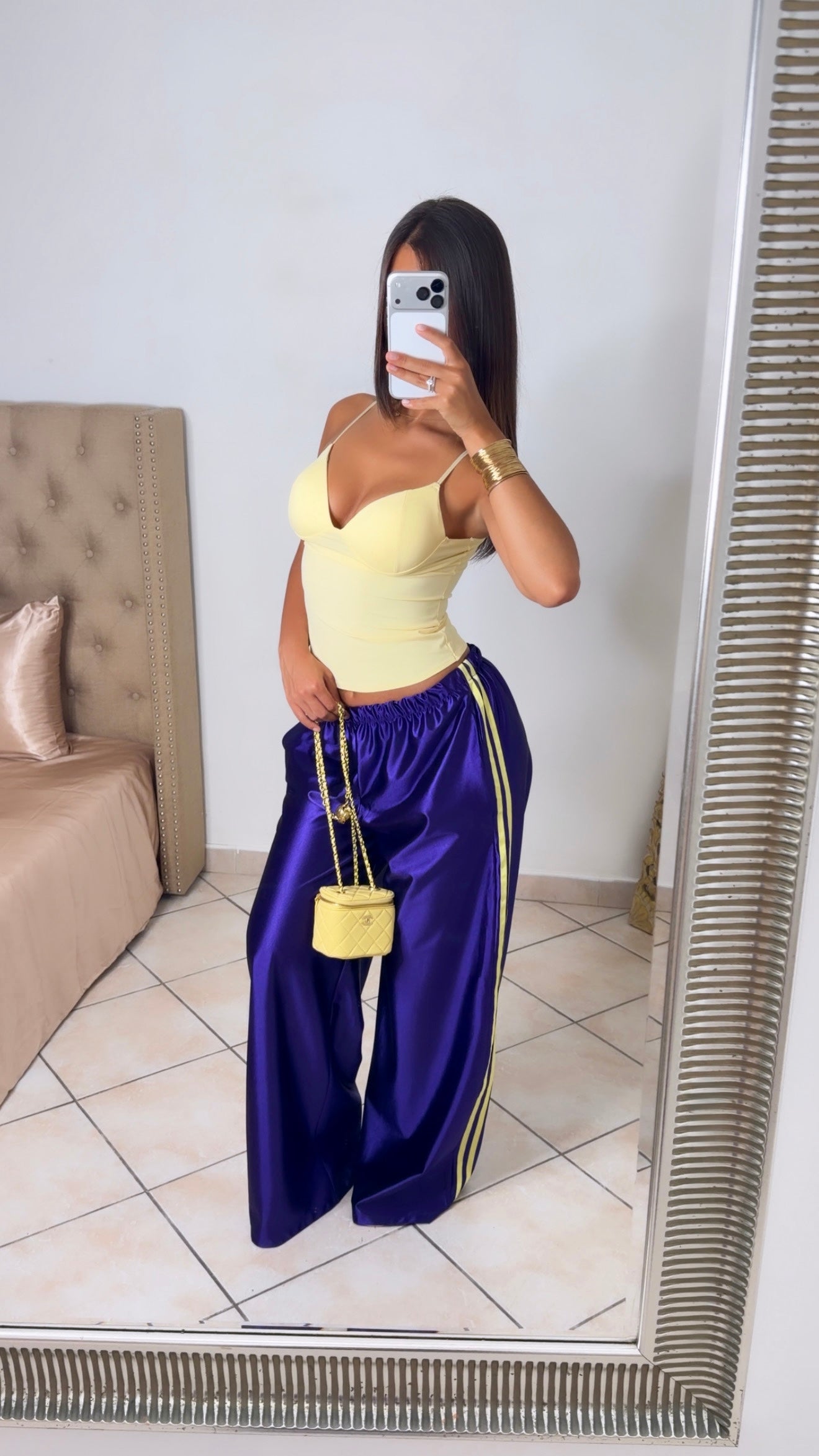 Pantalon satiné à bandes [VIOLET]