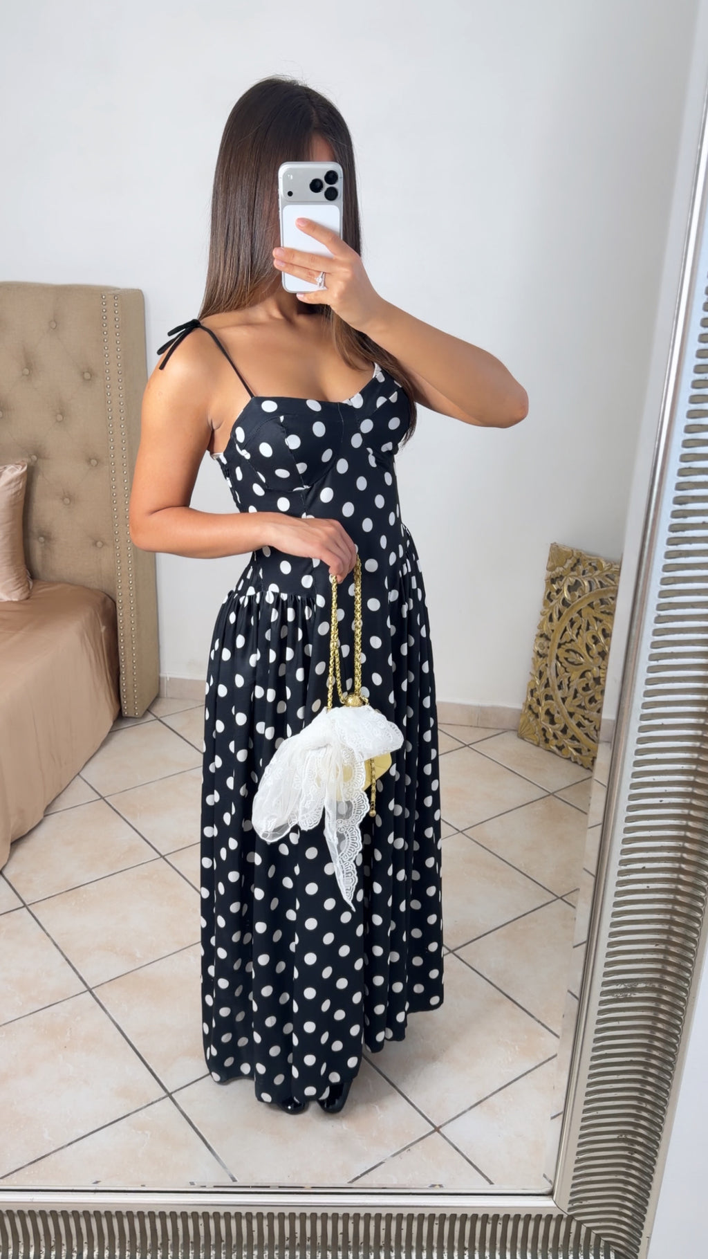 Robe longue évasée à pois [NOIR]