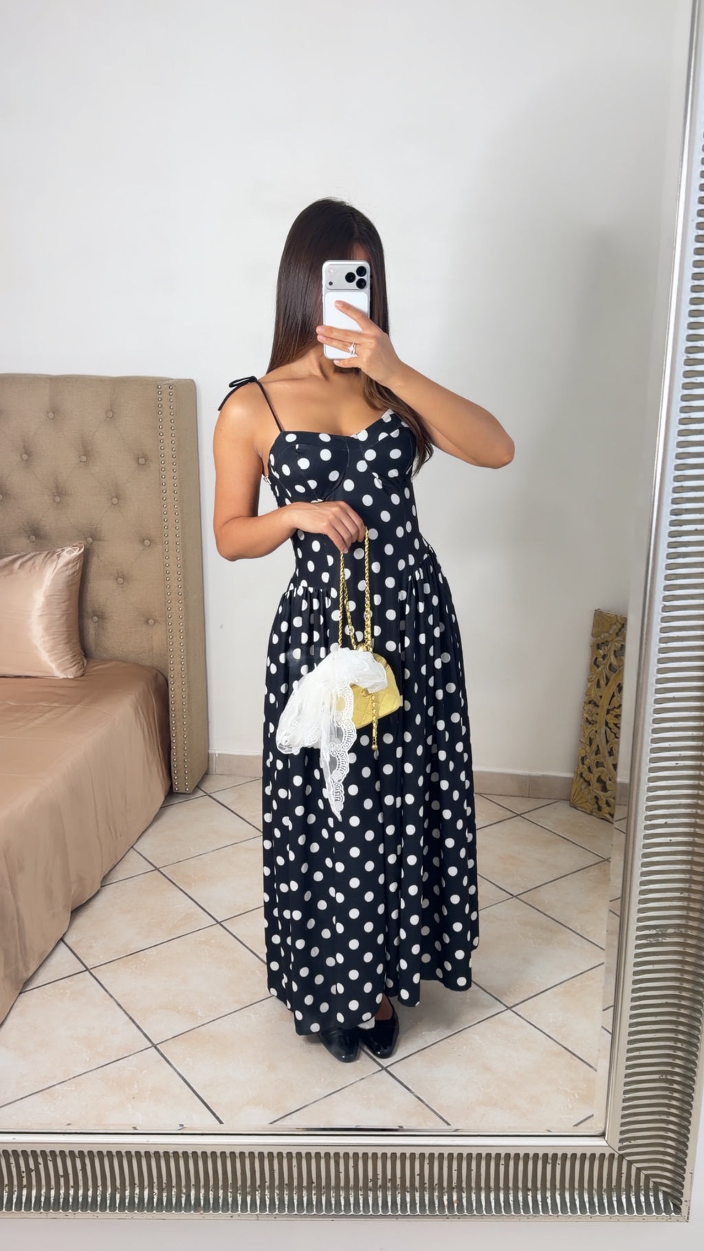 Robe longue évasée à pois [NOIR]