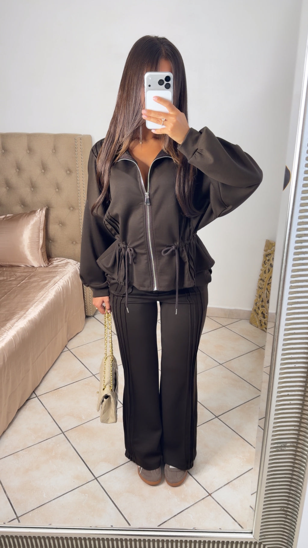 Ensemble Utility - veste zippée & pantalon droit [MARRON]