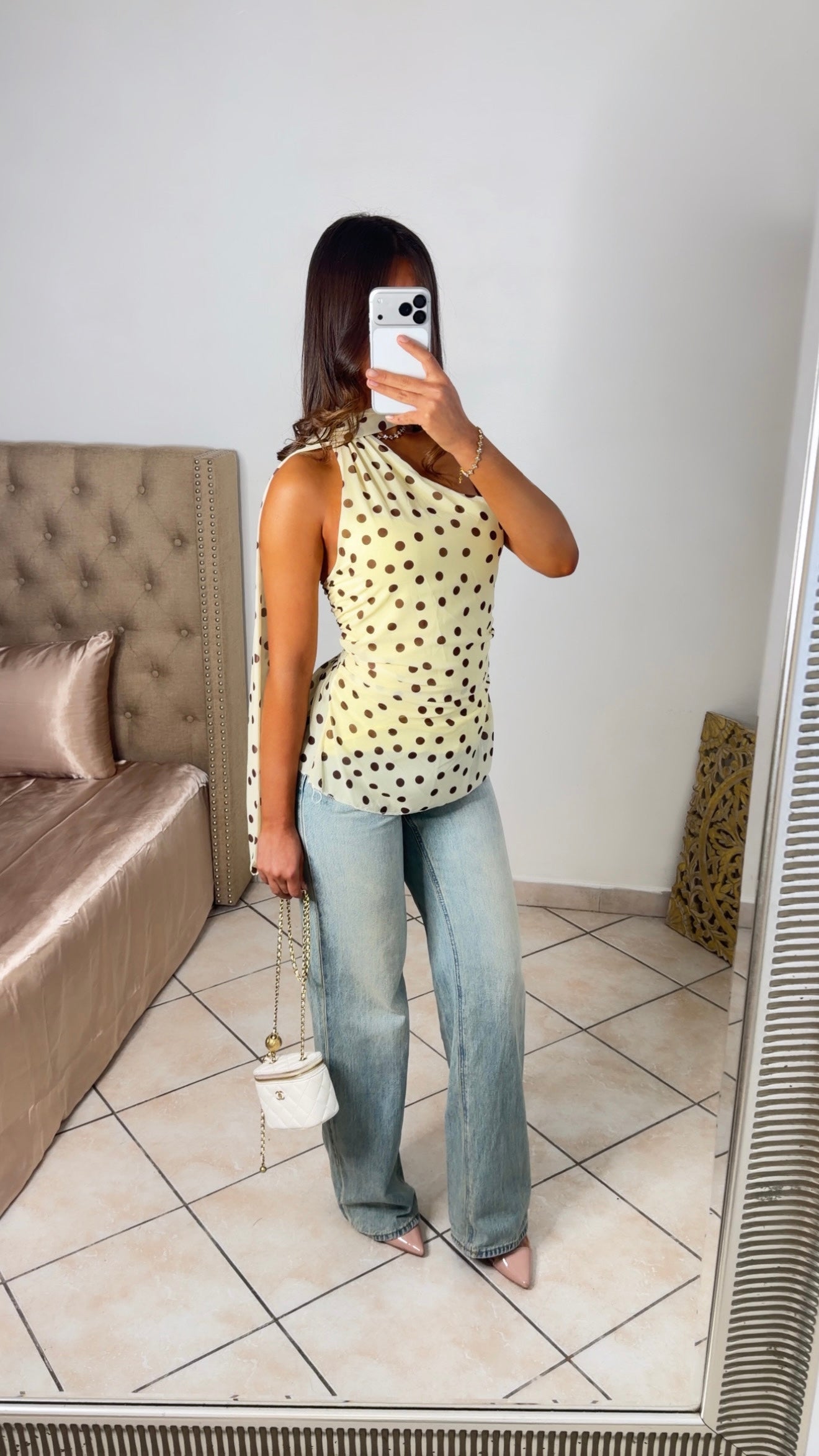 Top cintré écharpe à pois [JAUNE]