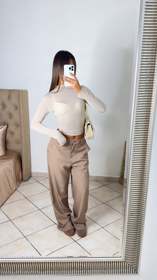 Top cachemire transparent à col montant [BEIGE] #79