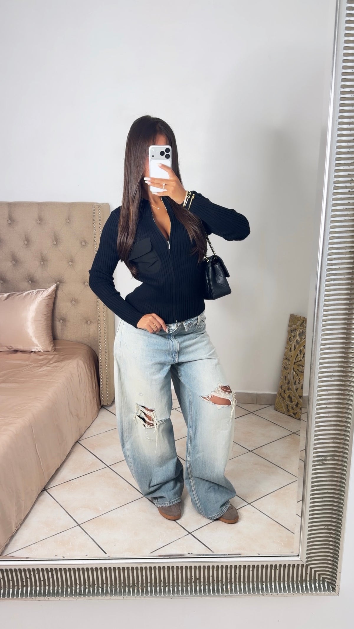 Gilet côtelé à zip [NOIR]
