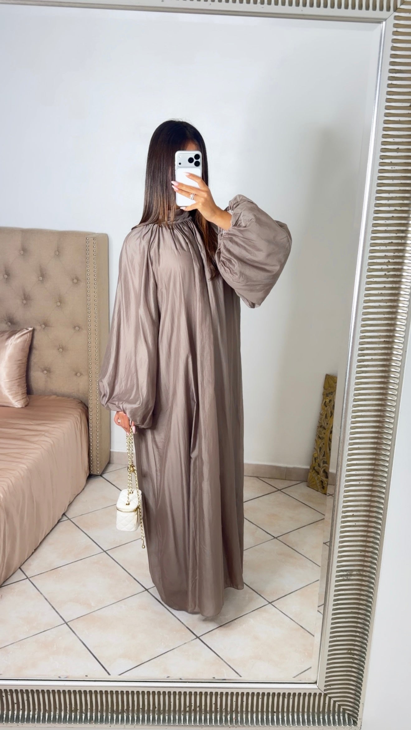 Robe longue manches bouffantes [TAUPE]