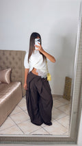 Pantalon tailleur effet doublé [MARRON]