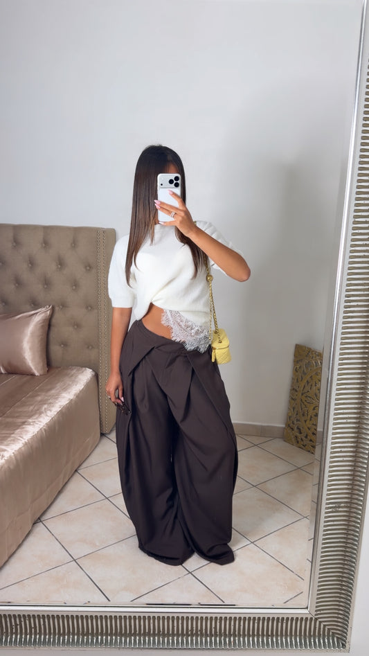 Pantalon tailleur effet doublé [MARRON]