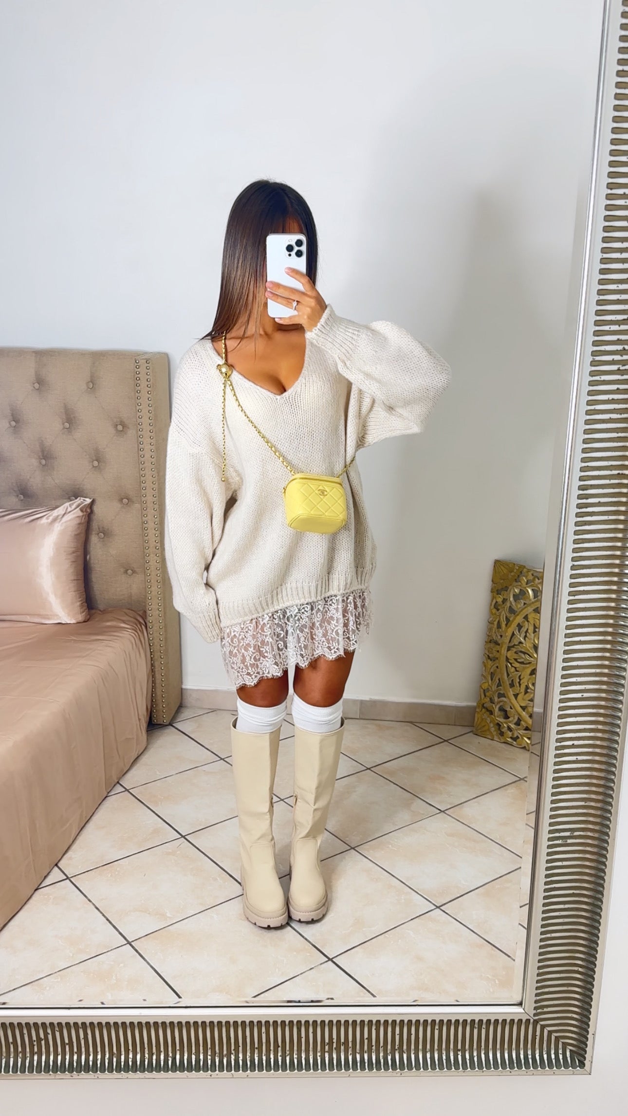 Robe pull en dentelle [CREME]