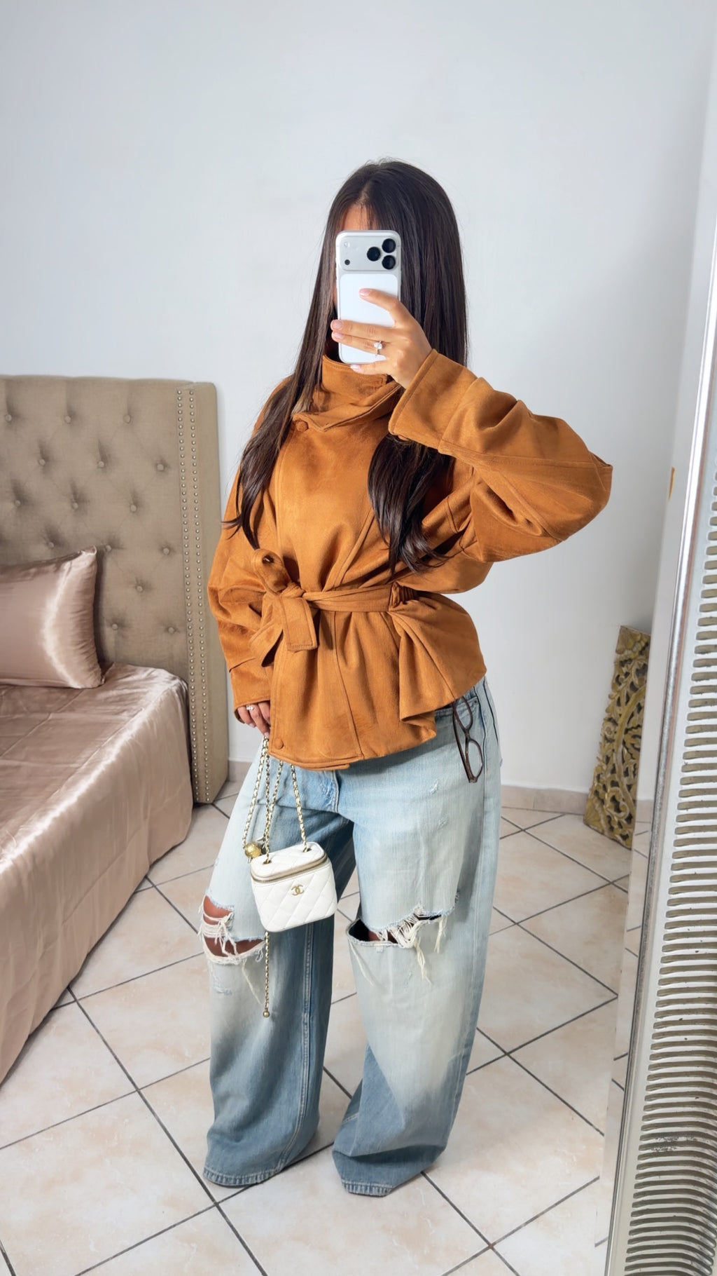 Veste en daim structurée à la taille [CAMEL]