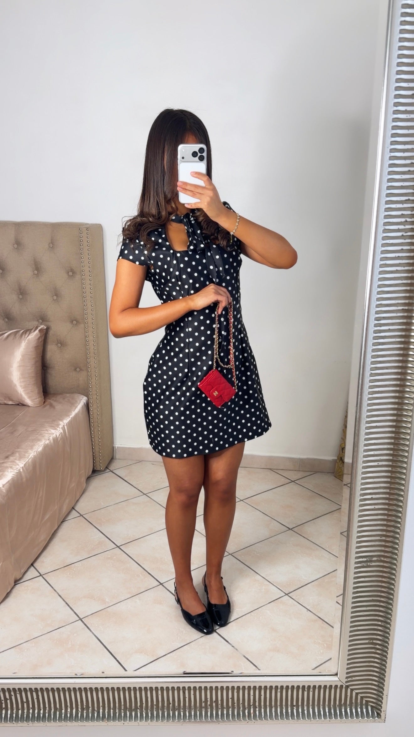 Robe courte à nouer pois [NOIR]