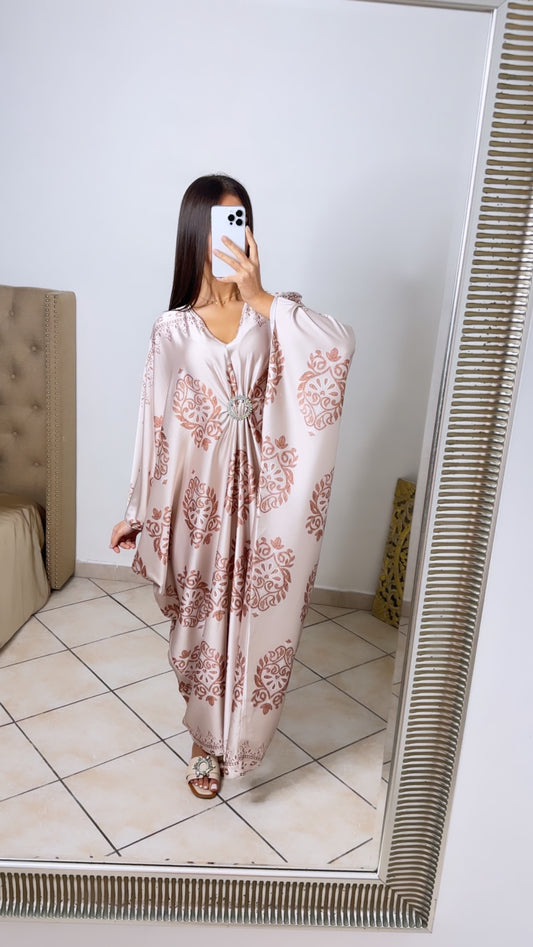 Robe dubaï à motifs [BEIGE]