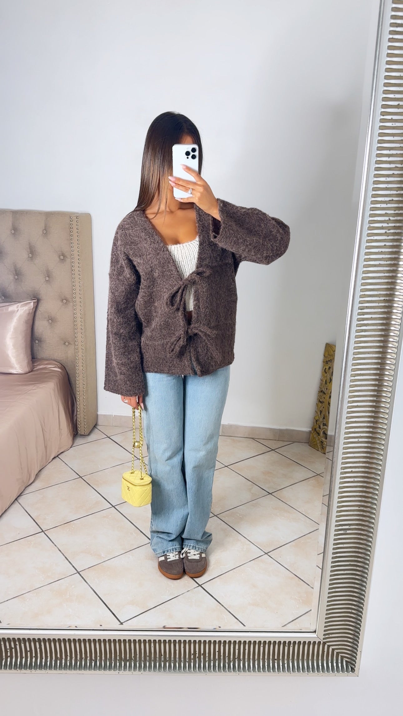 Veste moutonnée courte double noeuds [MARRON]