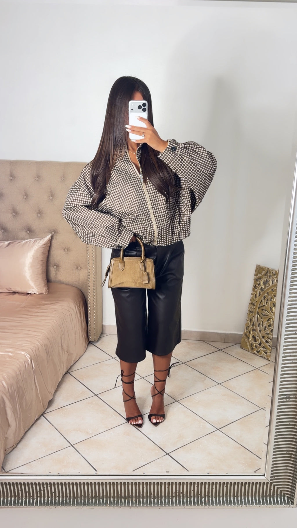 Veste bouffante à carreaux [MARRON]