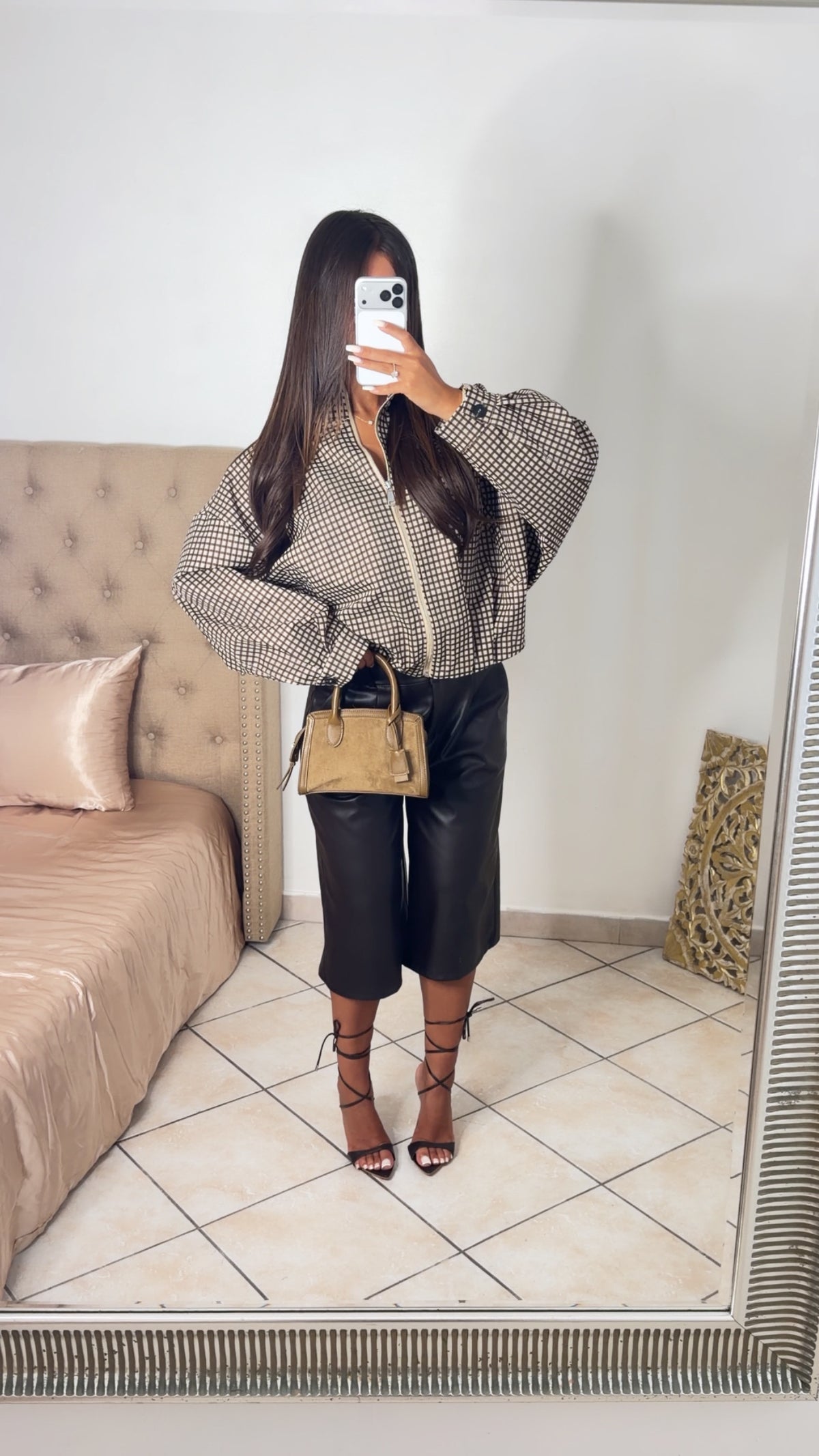 Veste bouffante à carreaux [MARRON]
