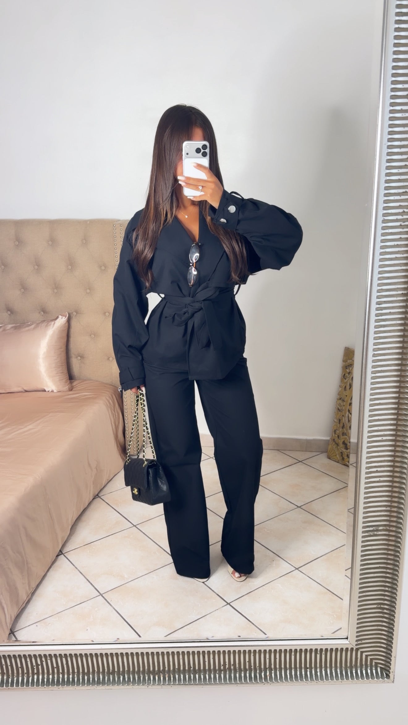 Ensemble veste trench et pantalon [NOIR]