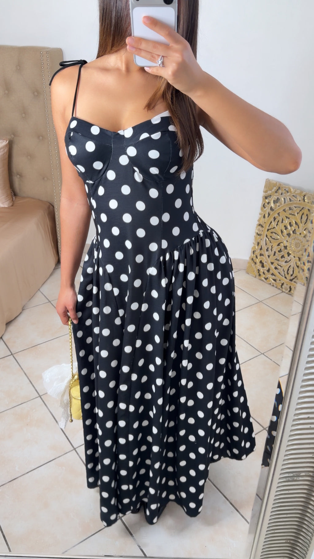 Robe longue évasée à pois [NOIR]