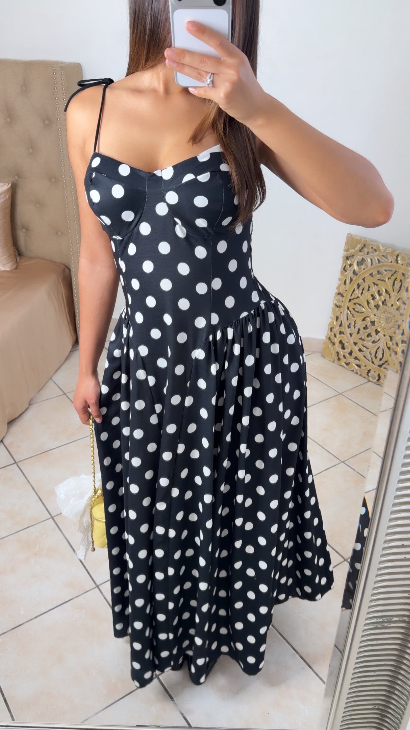 Robe longue évasée à pois [NOIR]
