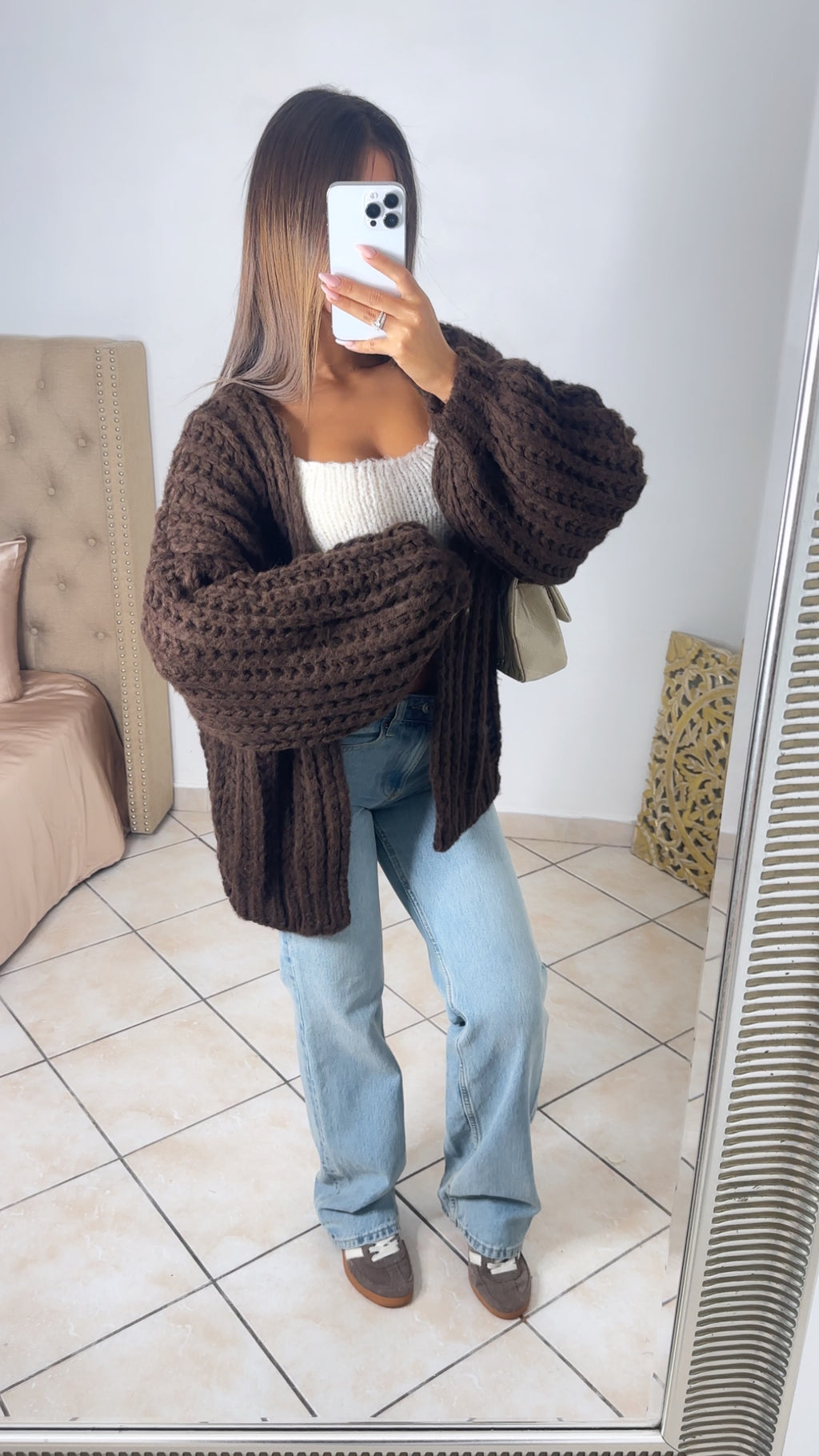 Cardigan en grosse maille [MARRON]
