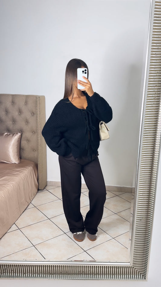 Cardigan en maille triple noeuds [NOIR]