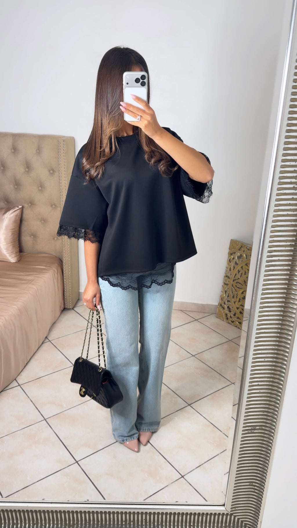 T-shirt oversize dos en dentelle [NOIR]