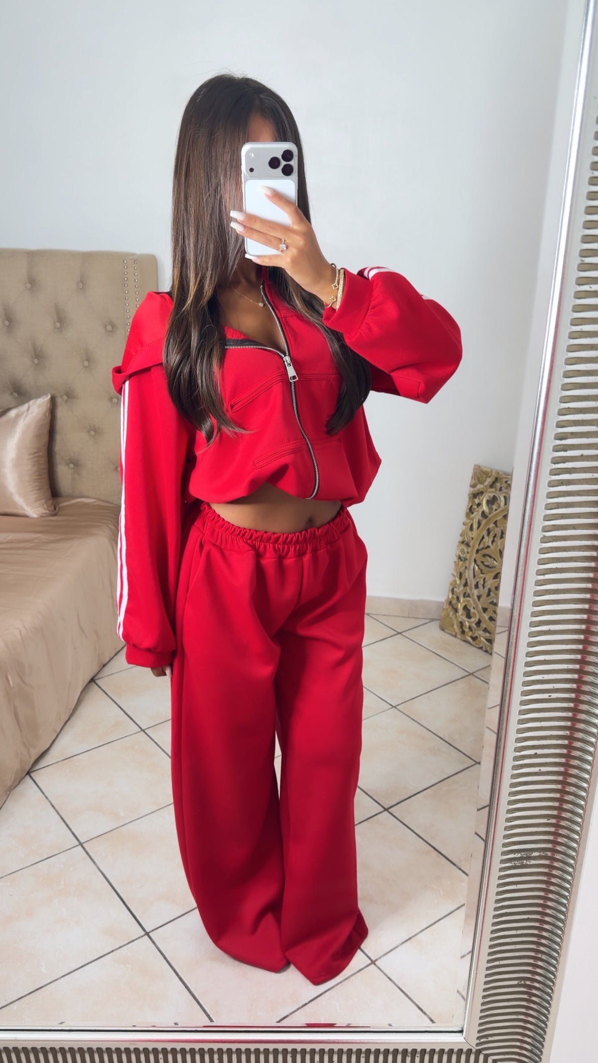 Ensemble sweat zippé détail asiatique et pantalon [ROUGE]