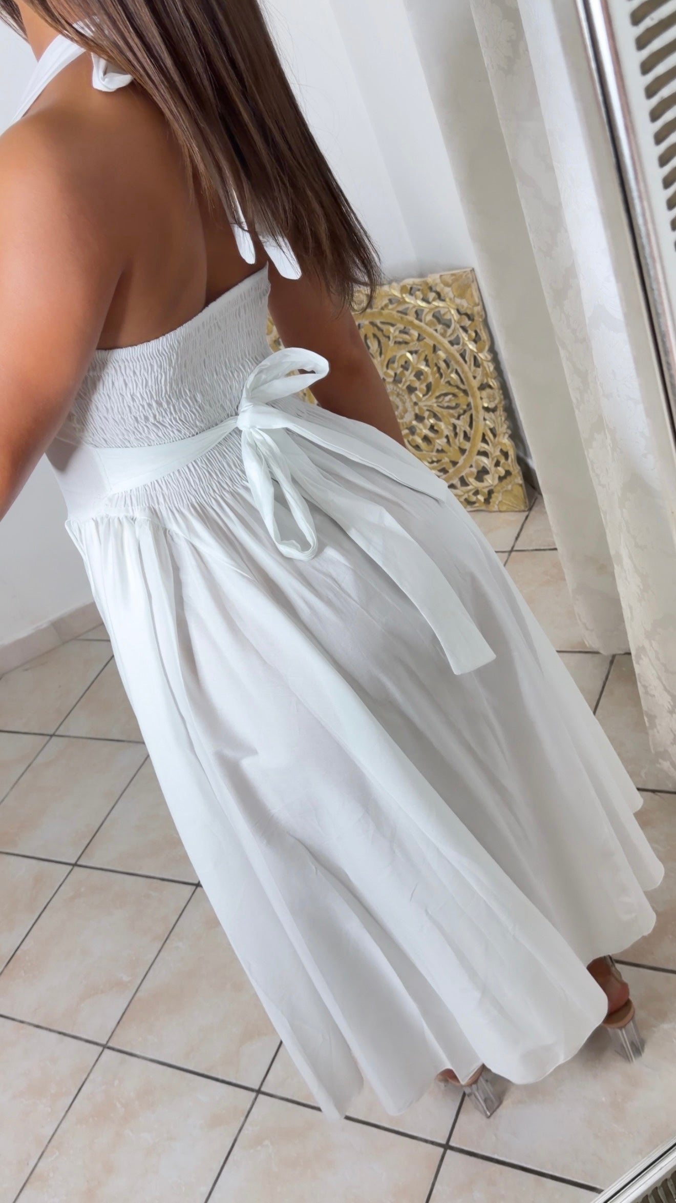 Robe pique-nique longue à cintrer [BLANC]