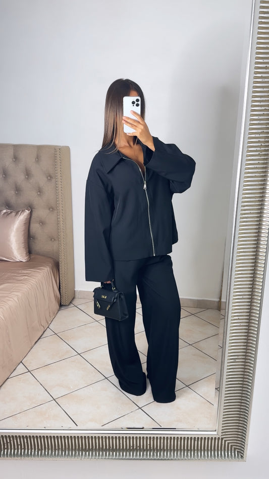 Ensemble veste et pantalon style trench [NOIR]
