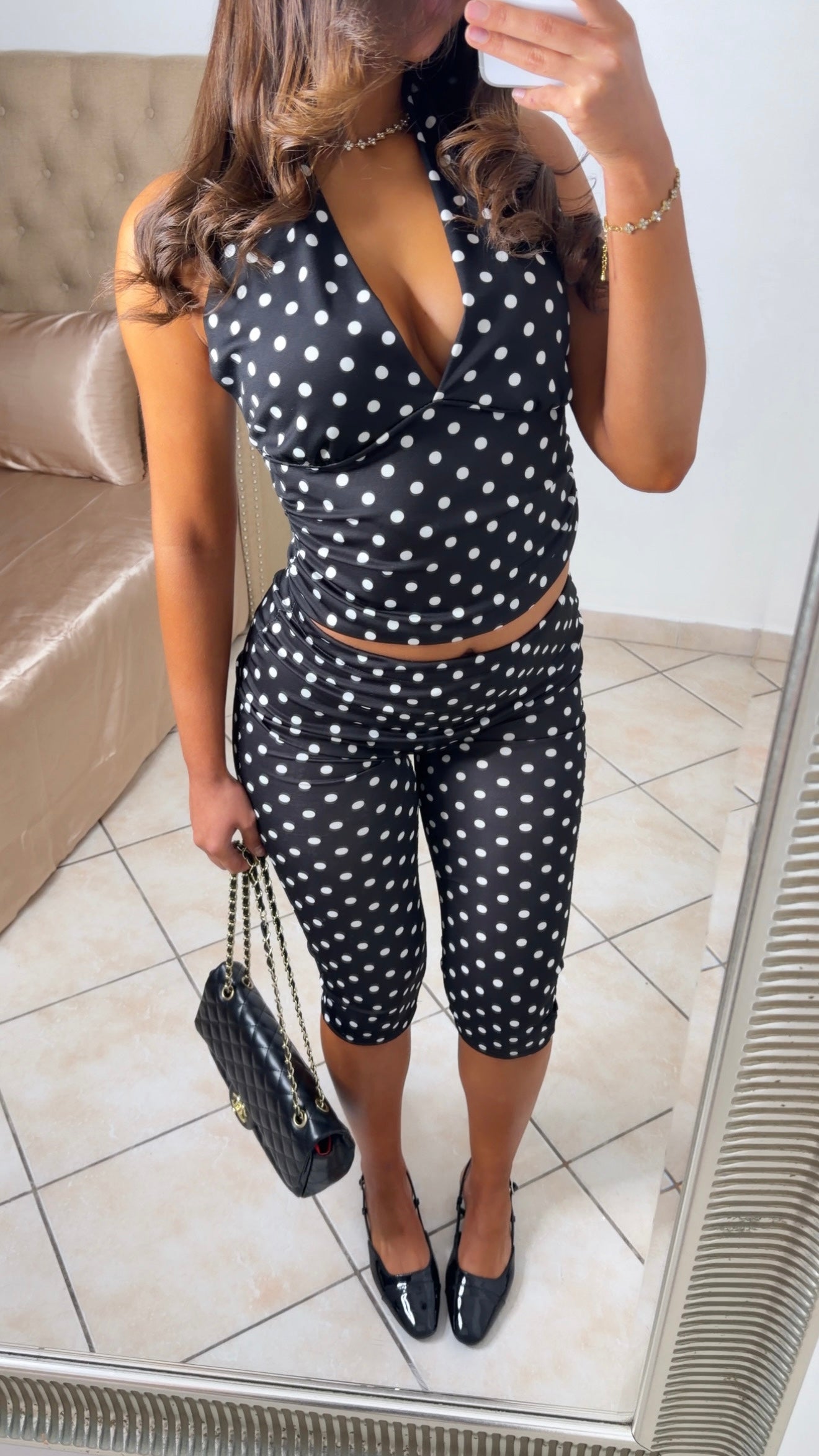 Ensemble top & legging capri à pois [NOIR]