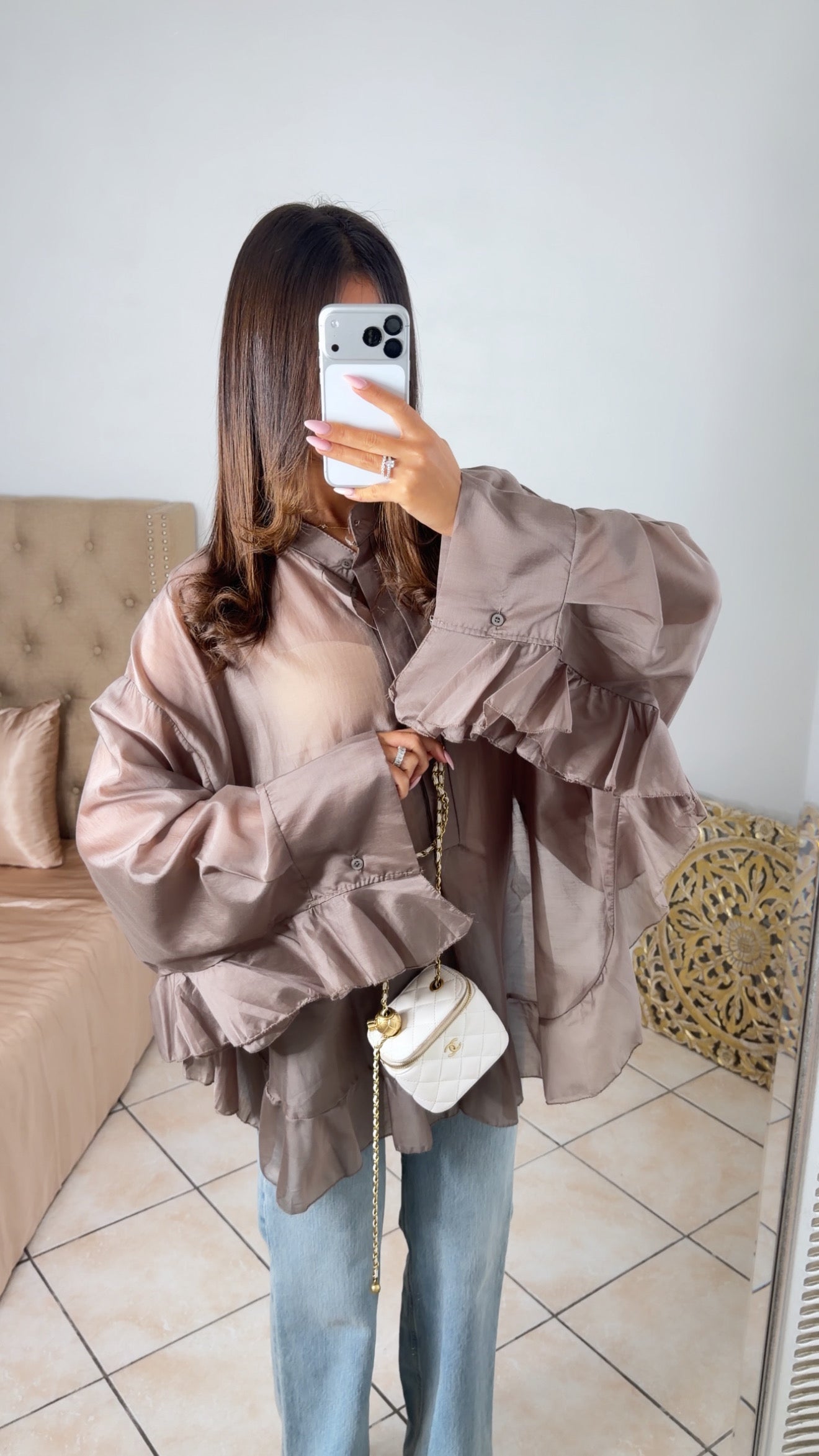 Blouse longue à volants [TAUPE]
