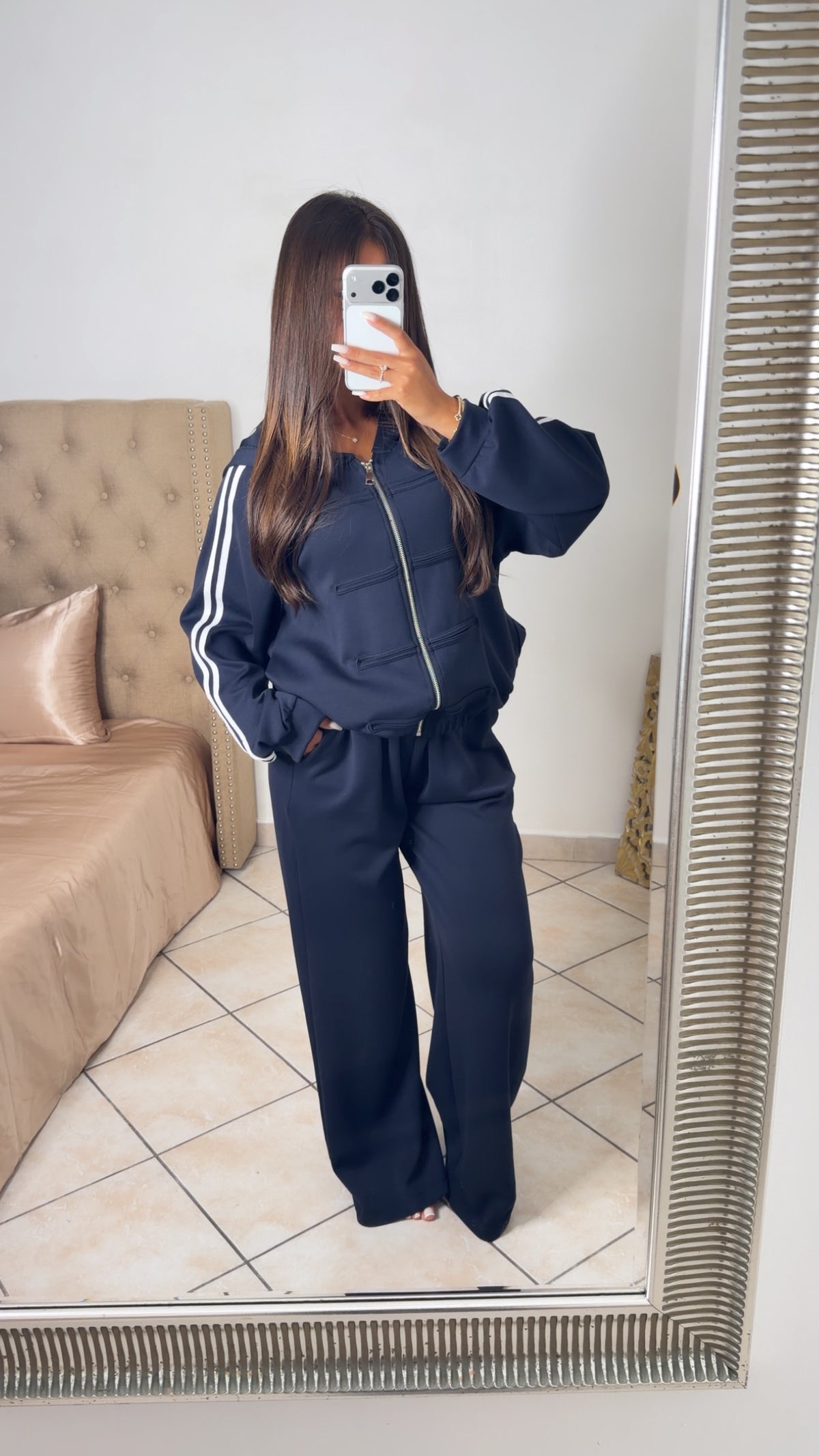 Ensemble sweat zippé détail asiatique et pantalon [MARINE]