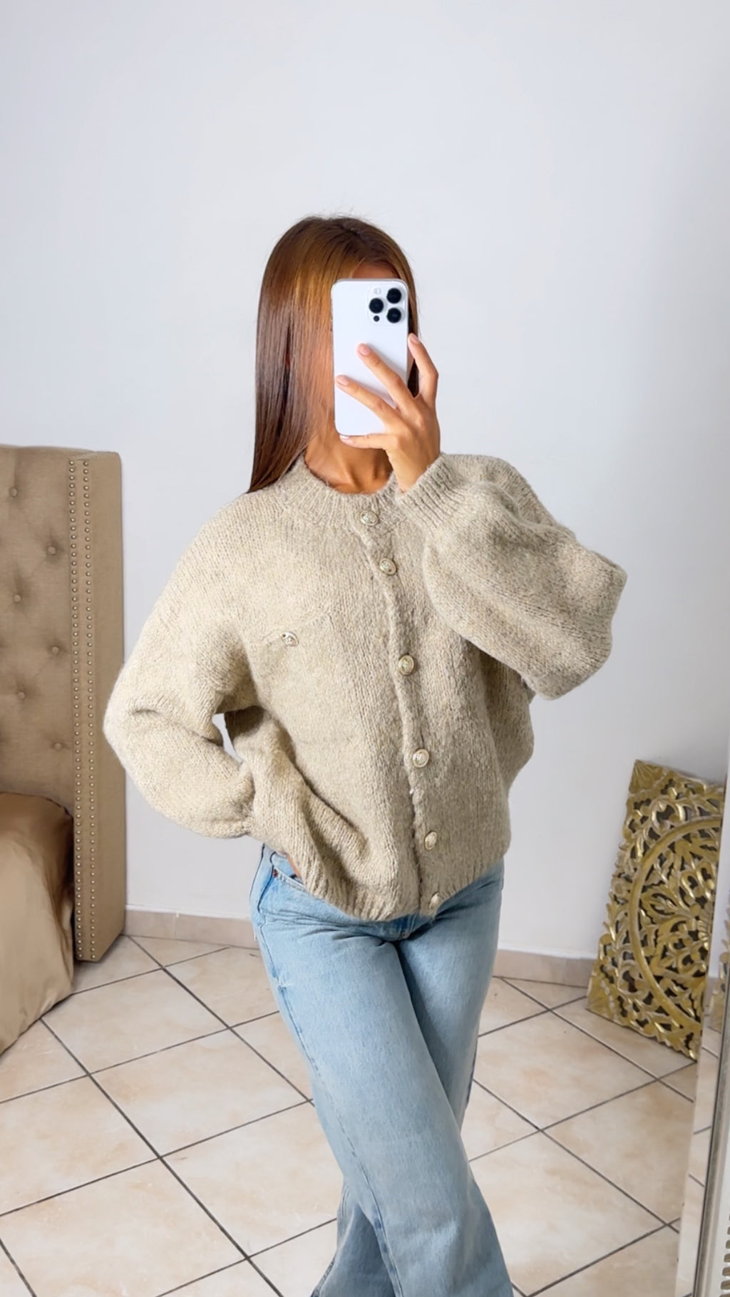 Pull gilet à boutons NAYA [BEIGE]