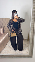 Chemise épaisse oversize longue à carreaux [MARRON]