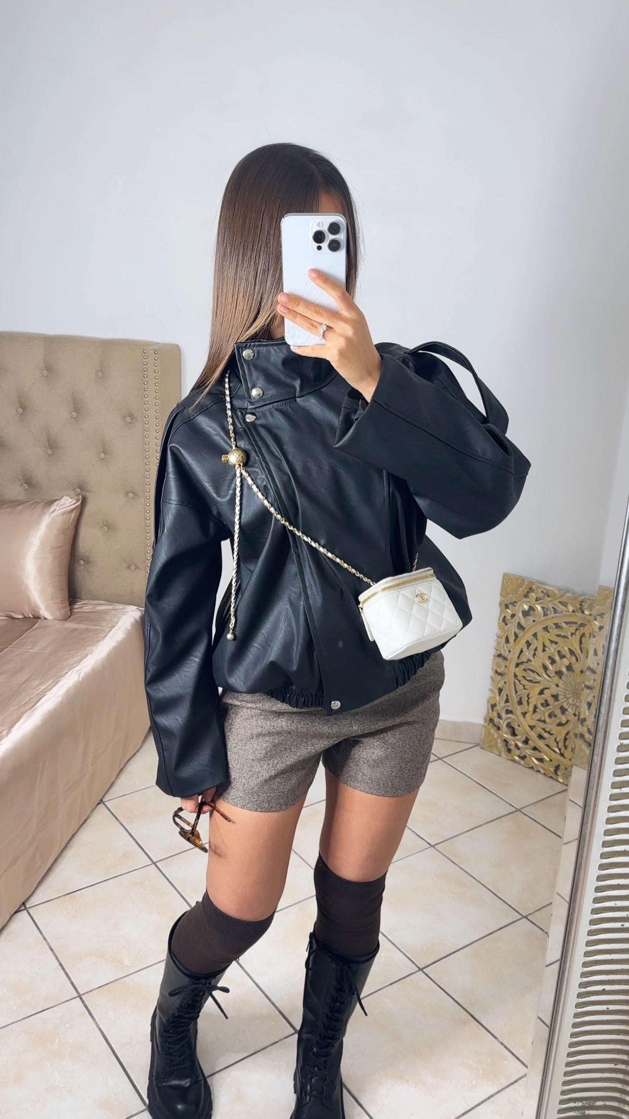 Veste similicuir oversize col montant [NOIR]