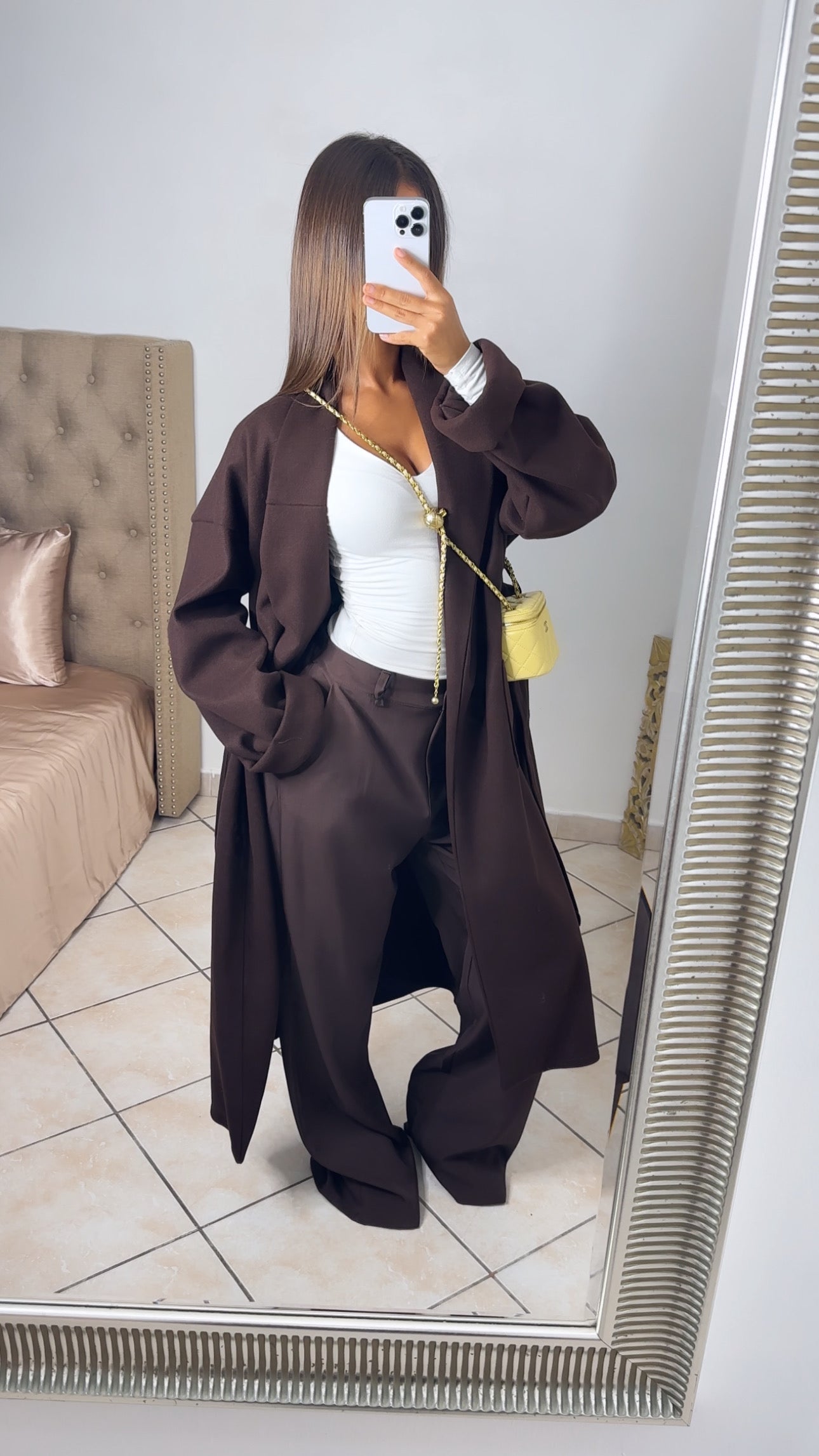 Veste longue style trench oversize à ceinture [MARRON]