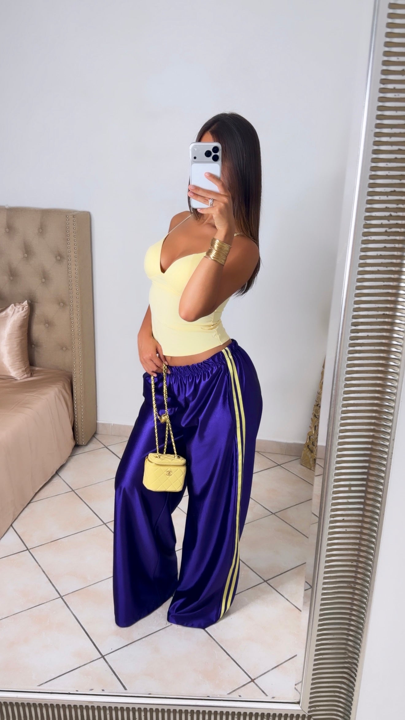Pantalon satiné à bandes [VIOLET]