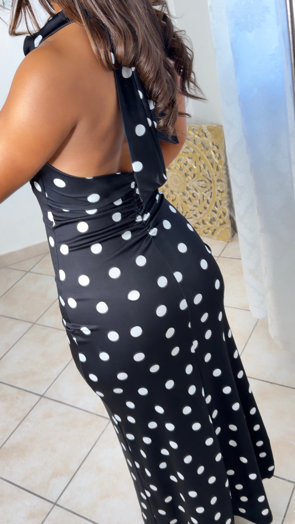 Robe longue dos nu à pois [NOIR]
