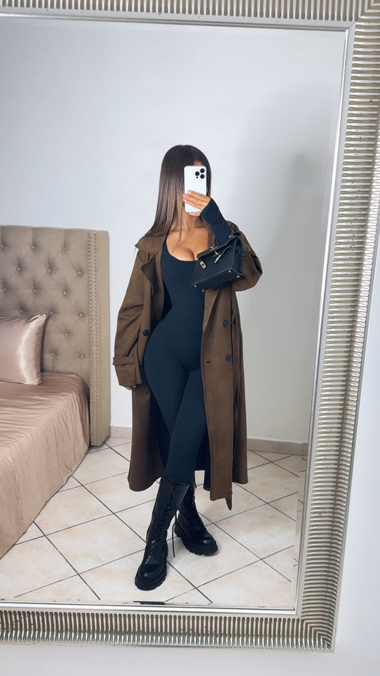 Trench long effet daim [MARRON]