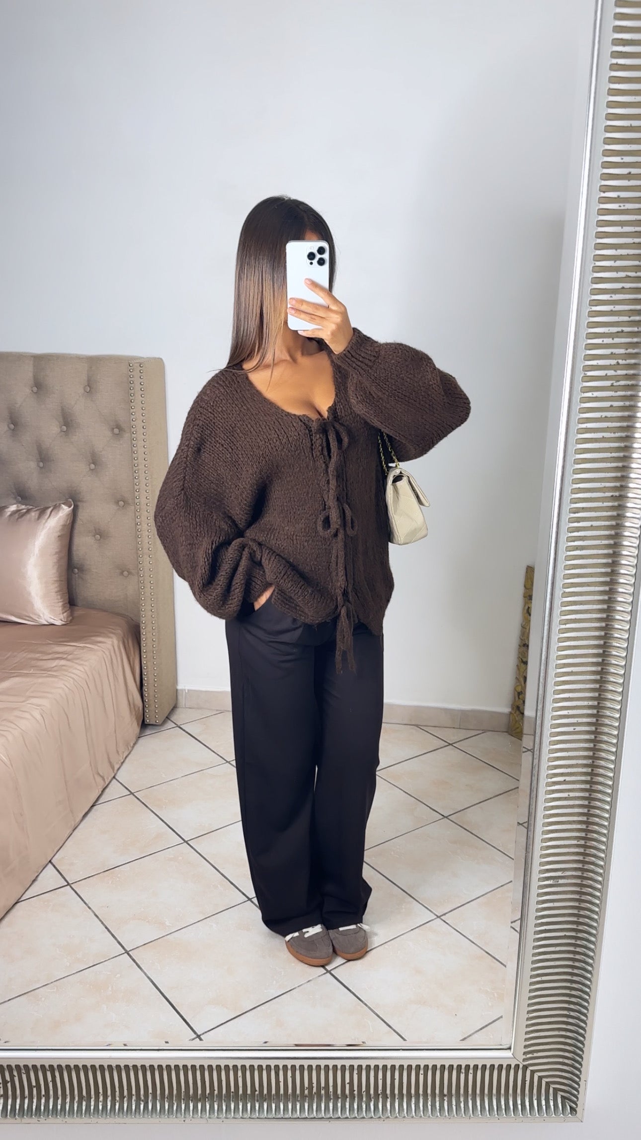 Cardigan en maille triple noeuds [MARRON]