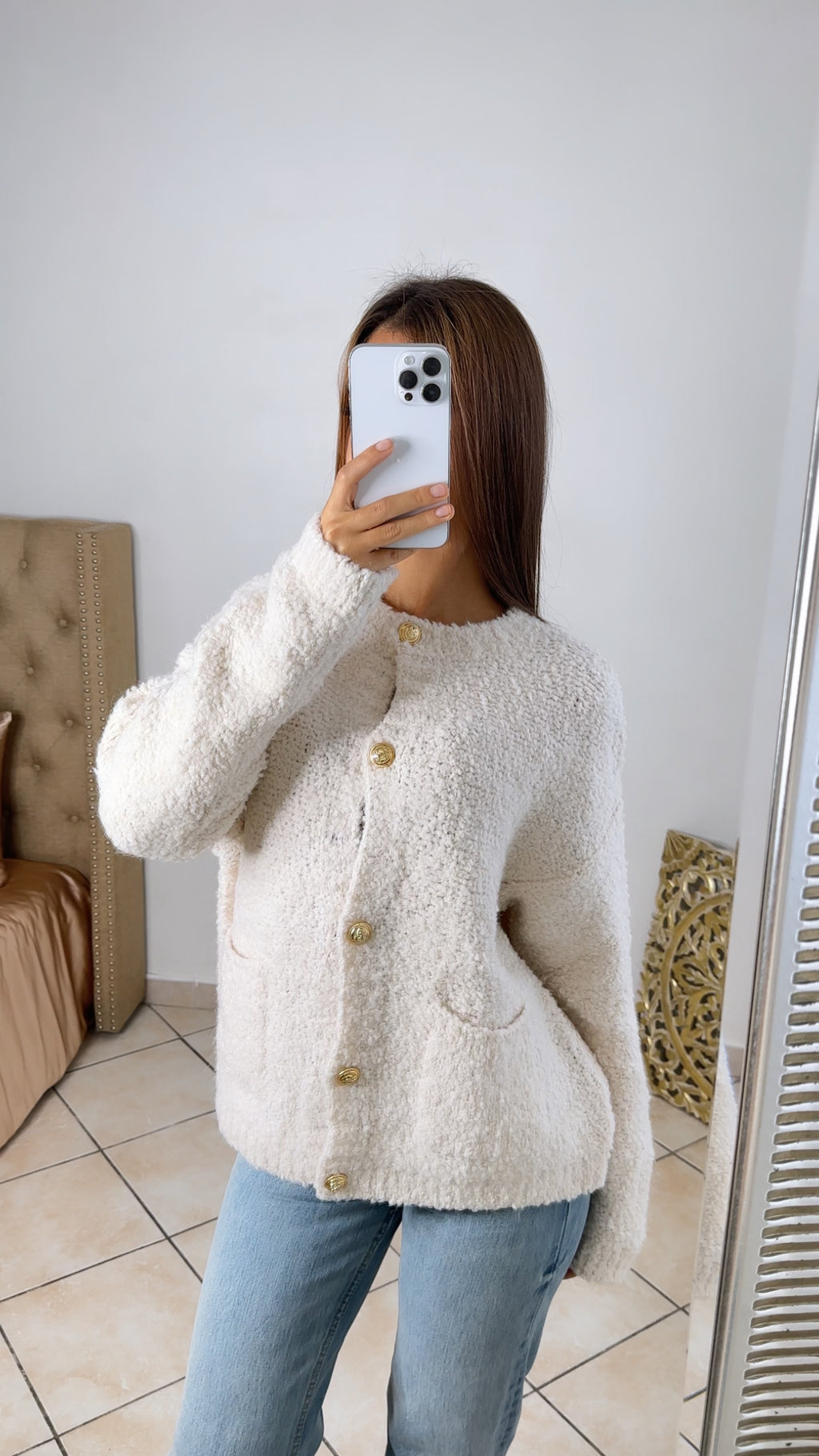 Pull gilet à boutons [CREME]