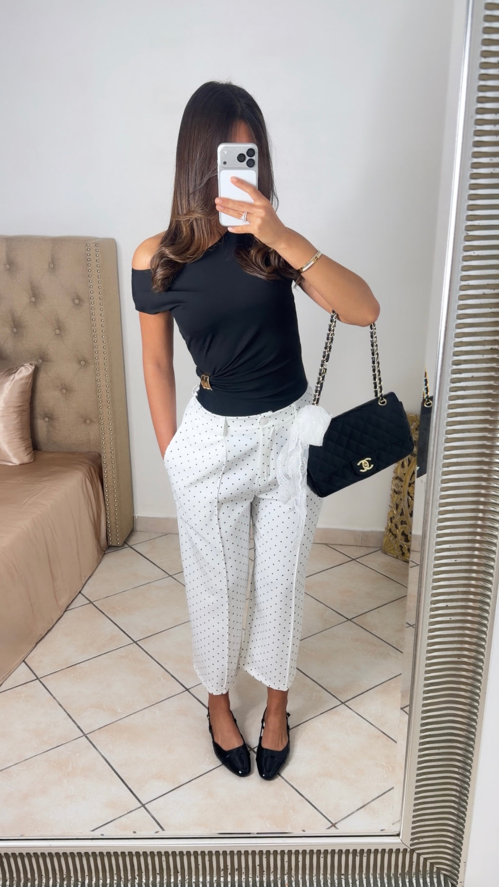 Pantalon cropped à pois [BLANC]