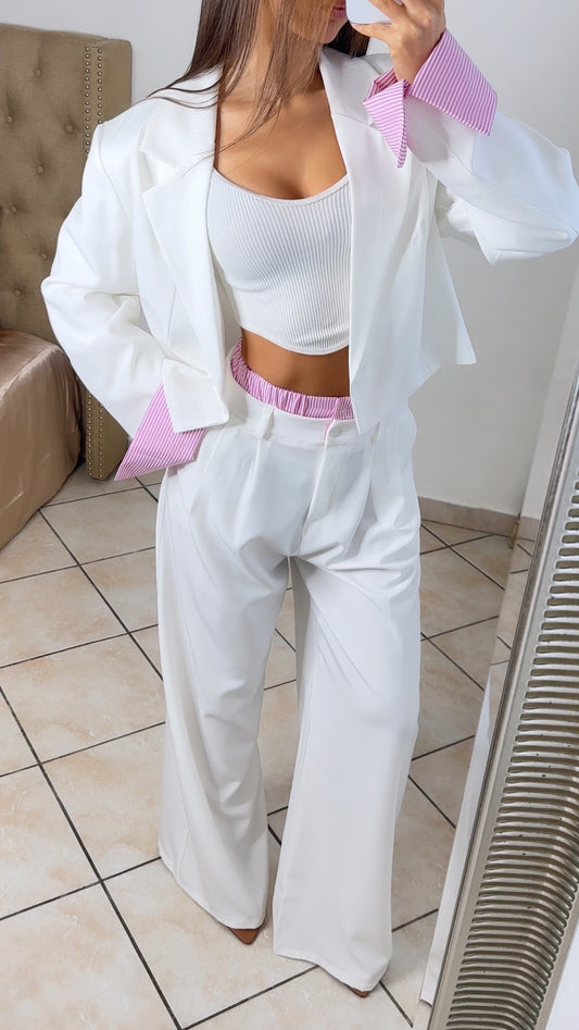 Ensemble tailleur à revers ROSE [BLANC]