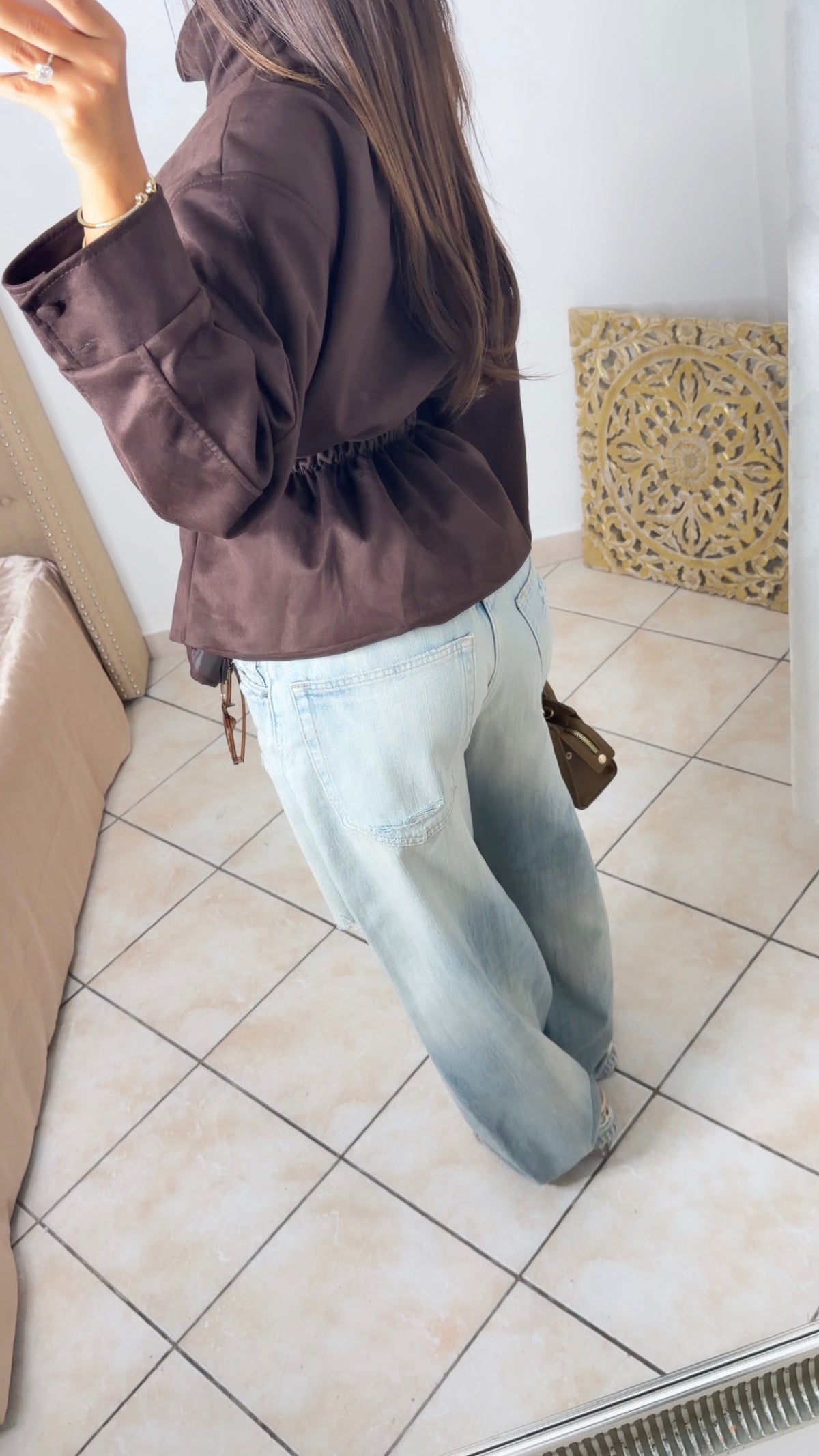 Veste en daim structurée à la taille [MARRON]