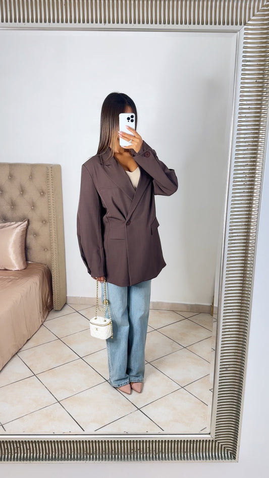 Blazer oversize manches ballon [MARRON]