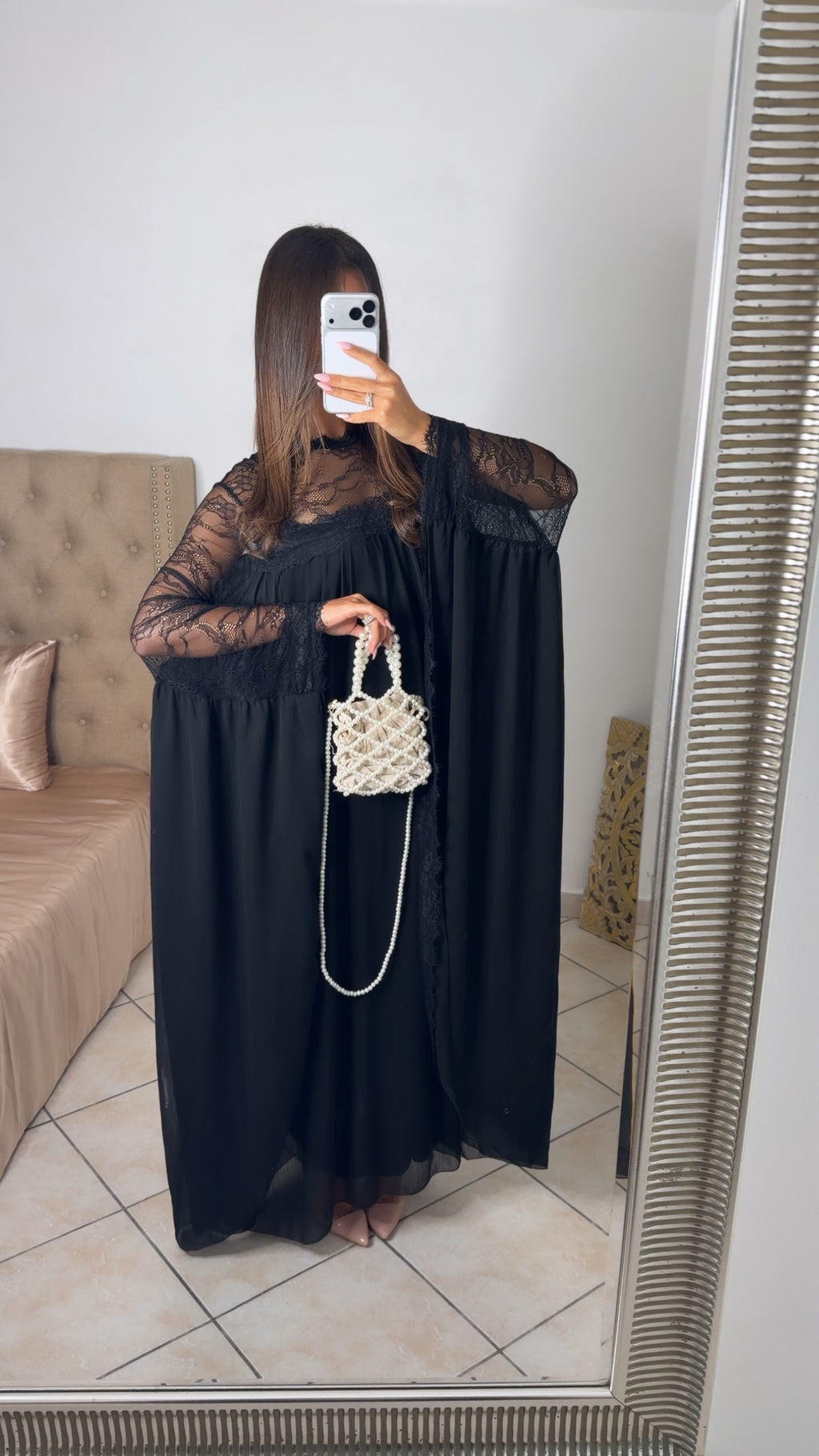 Robe longue à dentelle [NOIR]