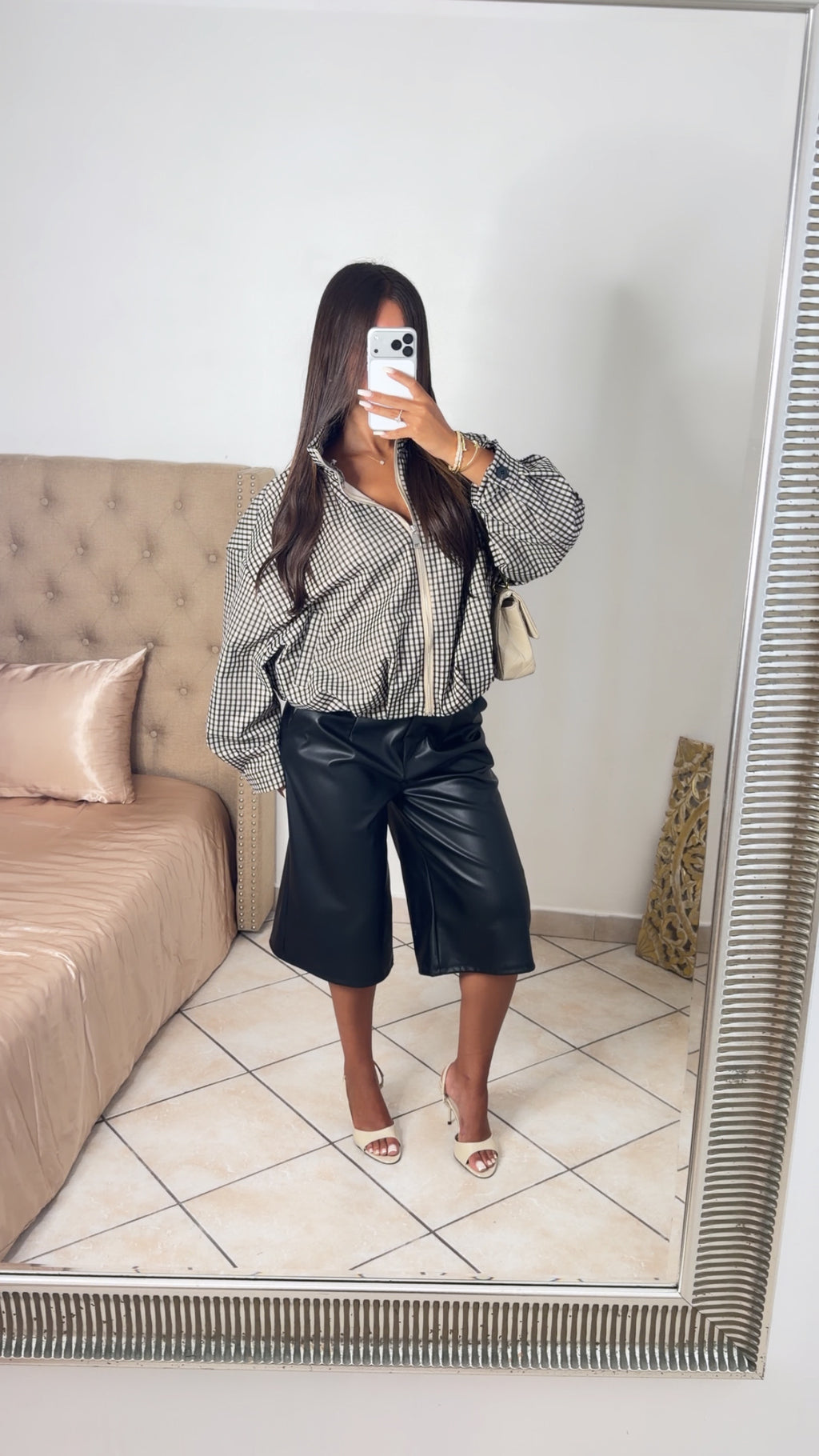 Veste bouffante à carreaux [NOIR]