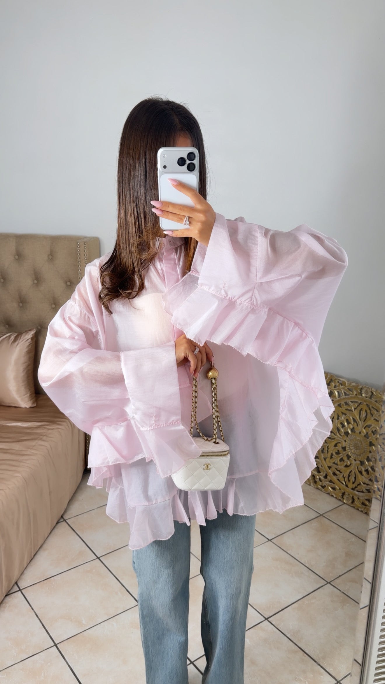 Blouse longue à volants [ROSE]