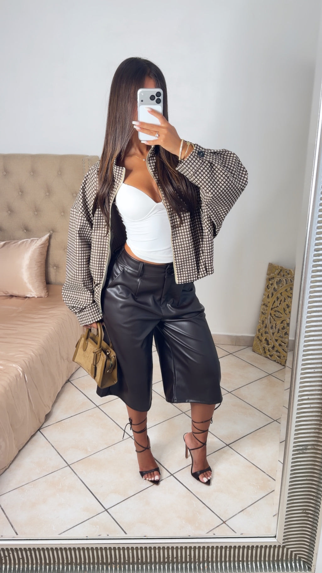 Veste bouffante à carreaux [MARRON]